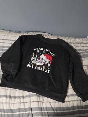 Black Graphic Crewneck Sweatshirt - "Dead Inside But Jolly AF"